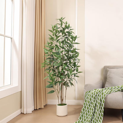 4Ft Artificial Eucalyptus Plant with White Planter
