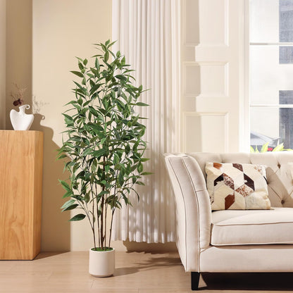 4Ft Artificial Eucalyptus Plant with White Planter