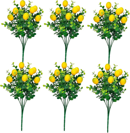 6 Pcs Artificial Lemon Branches Small Artificial Fruit Lemon Tree Greenery Decoration Faux Lemons Picks for Farmhouse Kitchen Home Table Decor Stem Fruits for Home Spring Summer Decor
