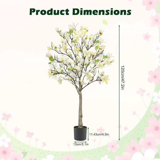 Pink Artificial Magnolia Tree for Room,Fake Plant Realistic Leaves Flowers | Indoor & Outdoor Decor, Perfect for House,Porch,Office,Maintenance Free ,Realistic Leaves & Magnolia,Adjustable Branches