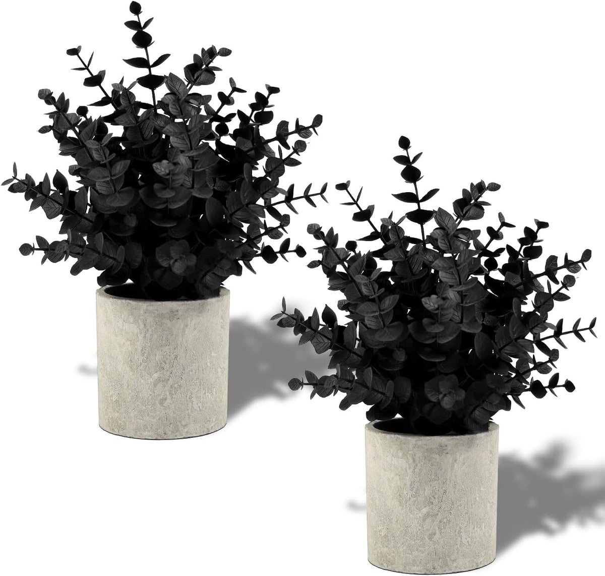 2 Pack Small Fake Plants Eucalyptus Potted,Black