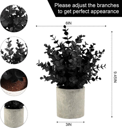 2 Pack Small Fake Plants Eucalyptus Potted,Black