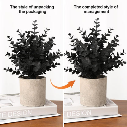 2 Pack Small Fake Plants Eucalyptus Potted,Black