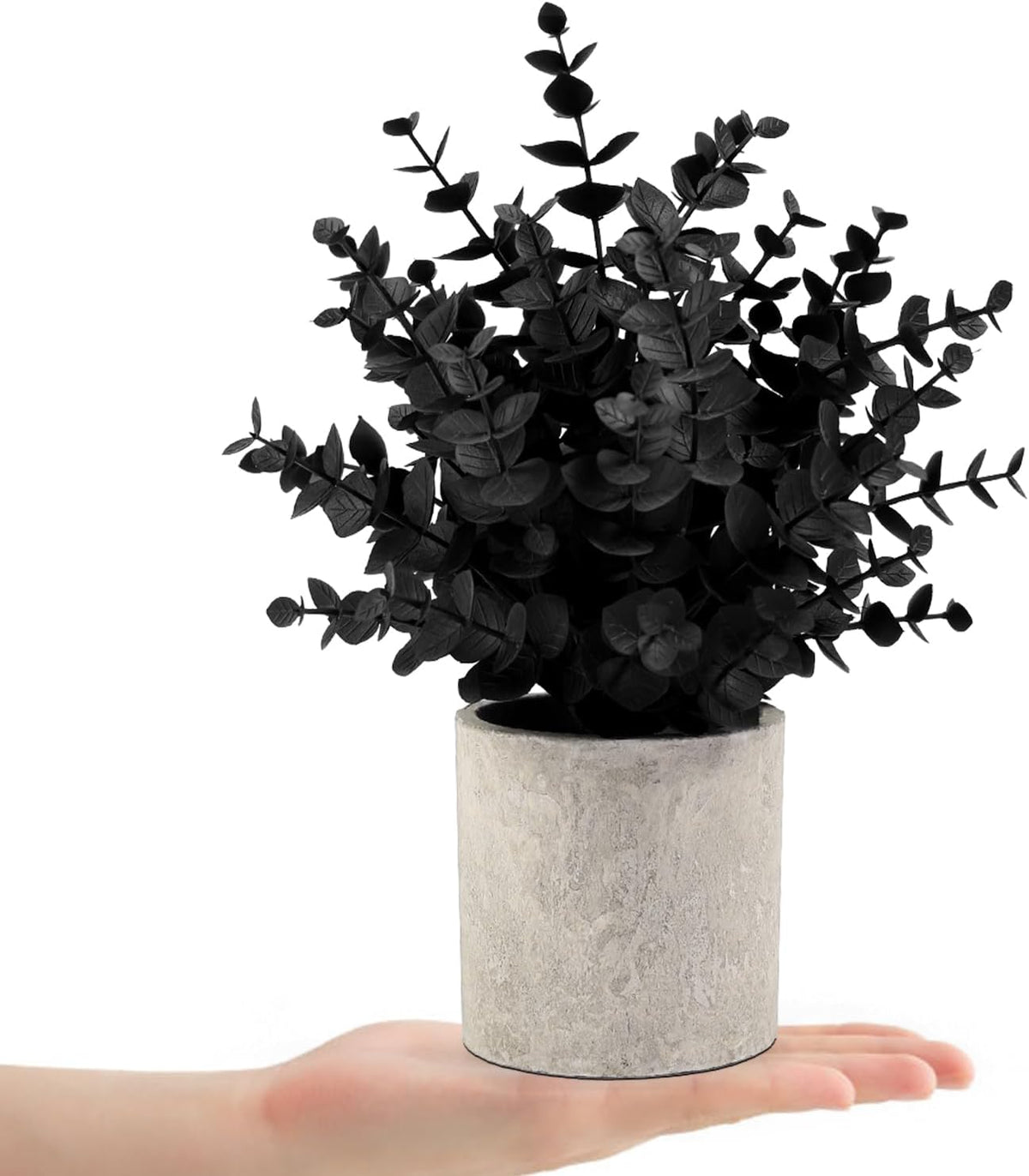 2 Pack Small Fake Plants Eucalyptus Potted,Black