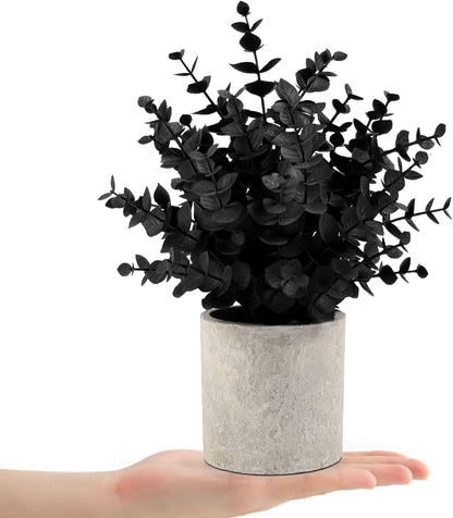 2 Pack Small Fake Plants Eucalyptus Potted,Black