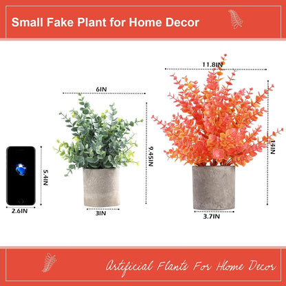 2 Pack Small Fake Plants Eucalyptus Potted,Black