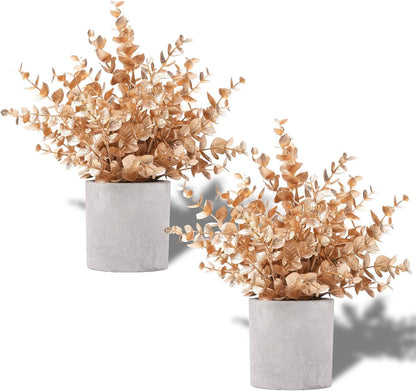 2 Pack Small Fake Plants Eucalyptus Potted,Black