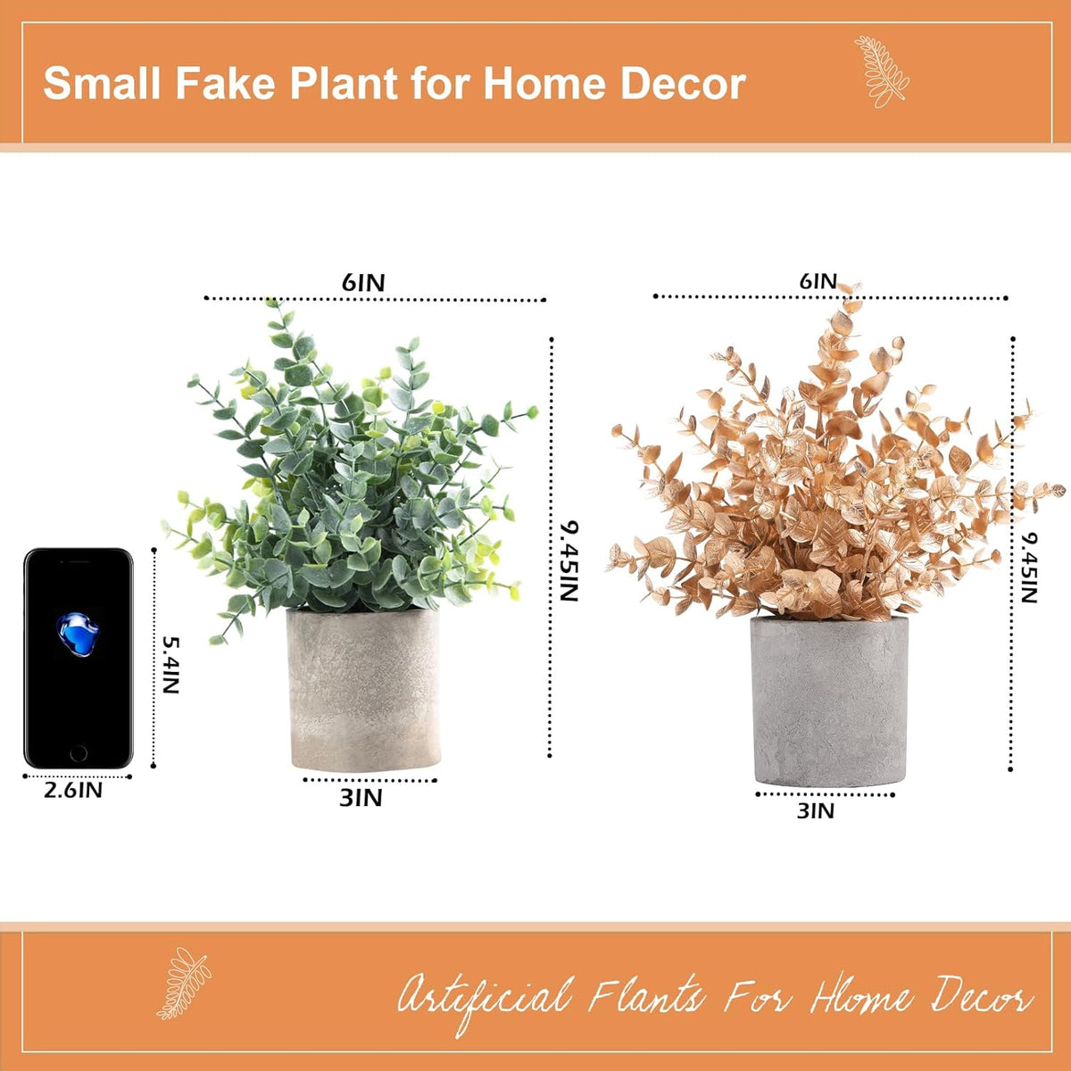 2 Pack Small Fake Plants Eucalyptus Potted,Black