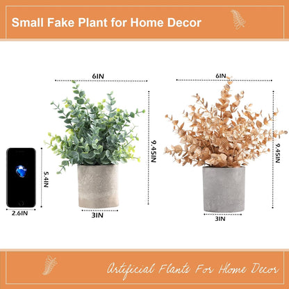2 Pack Small Fake Plants Eucalyptus Potted,Black