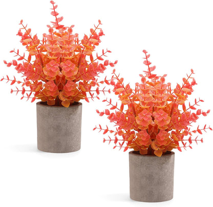 2 Pack Small Fake Plants Eucalyptus Potted,Black