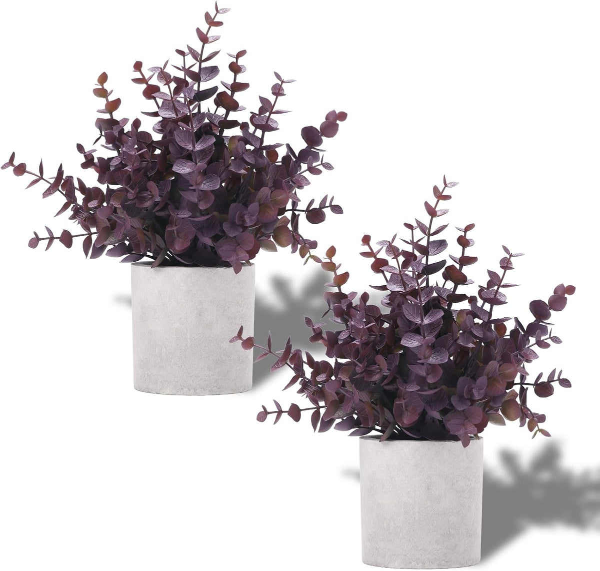 2 Pack Small Fake Plants Eucalyptus Potted,Black