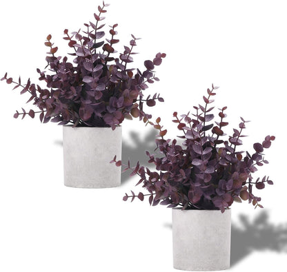 2 Pack Small Fake Plants Eucalyptus Potted,Black