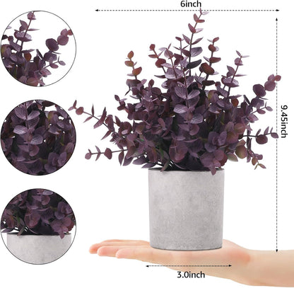 2 Pack Small Fake Plants Eucalyptus Potted,Black