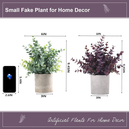 2 Pack Small Fake Plants Eucalyptus Potted,Black