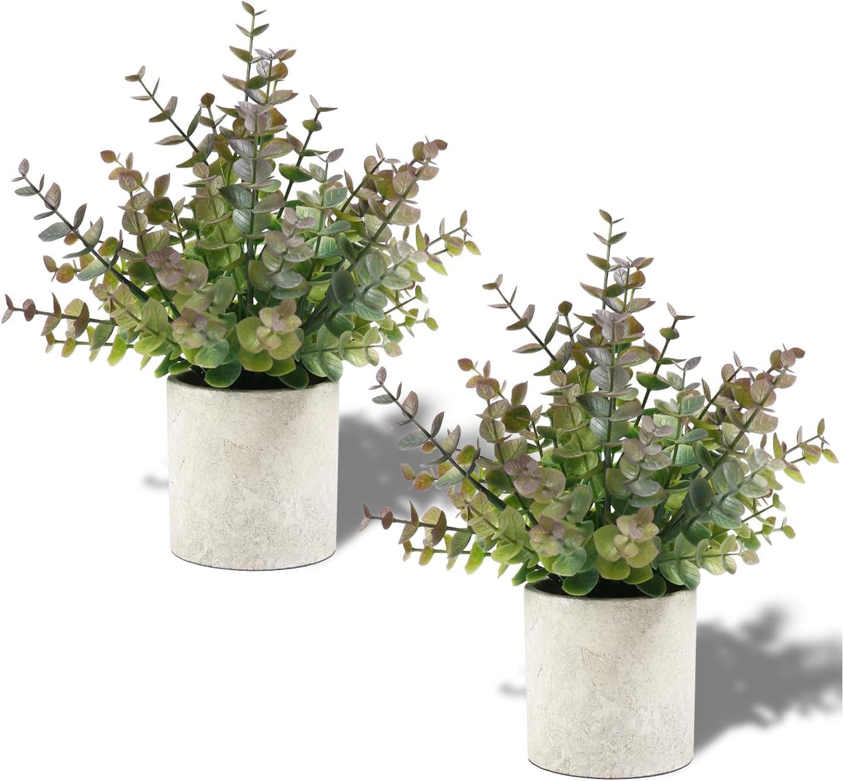 2 Pack Small Fake Plants Eucalyptus Potted,Black