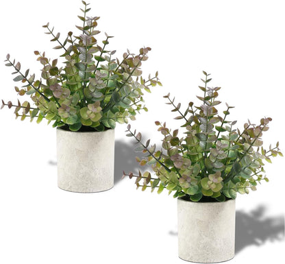 2 Pack Small Fake Plants Eucalyptus Potted,Black
