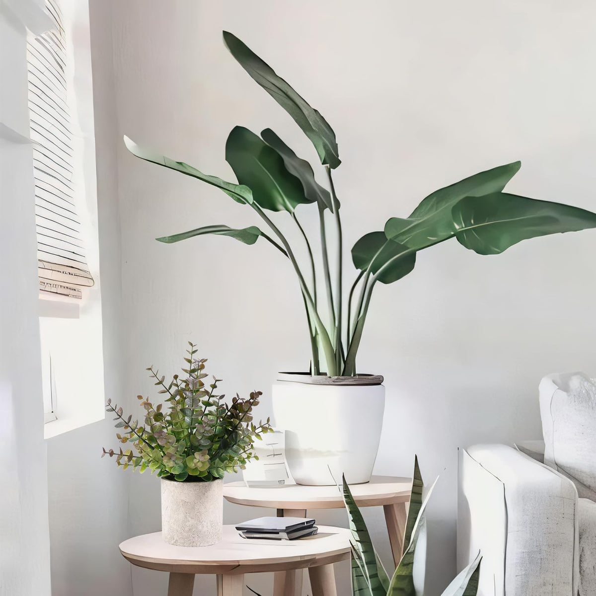 2 Pack Small Fake Plants Eucalyptus Potted,Black