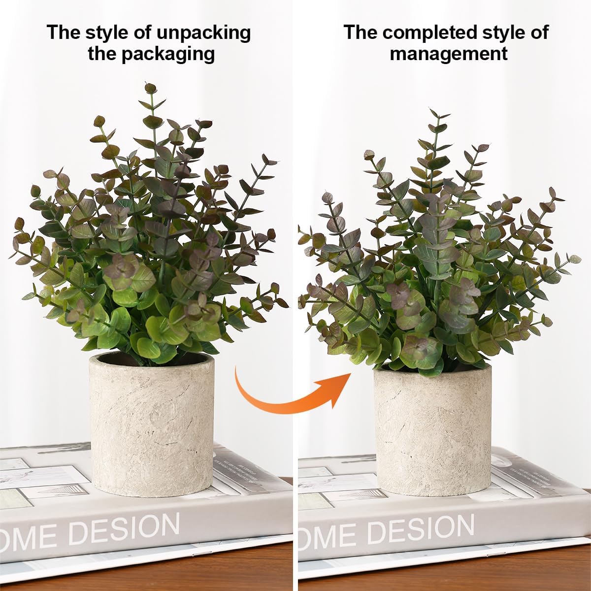 2 Pack Small Fake Plants Eucalyptus Potted,Black