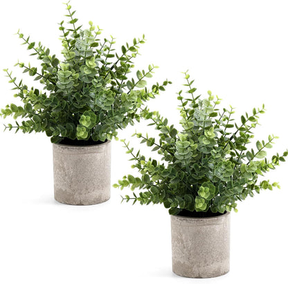 2 Pack Small Fake Plants Eucalyptus Potted,Black