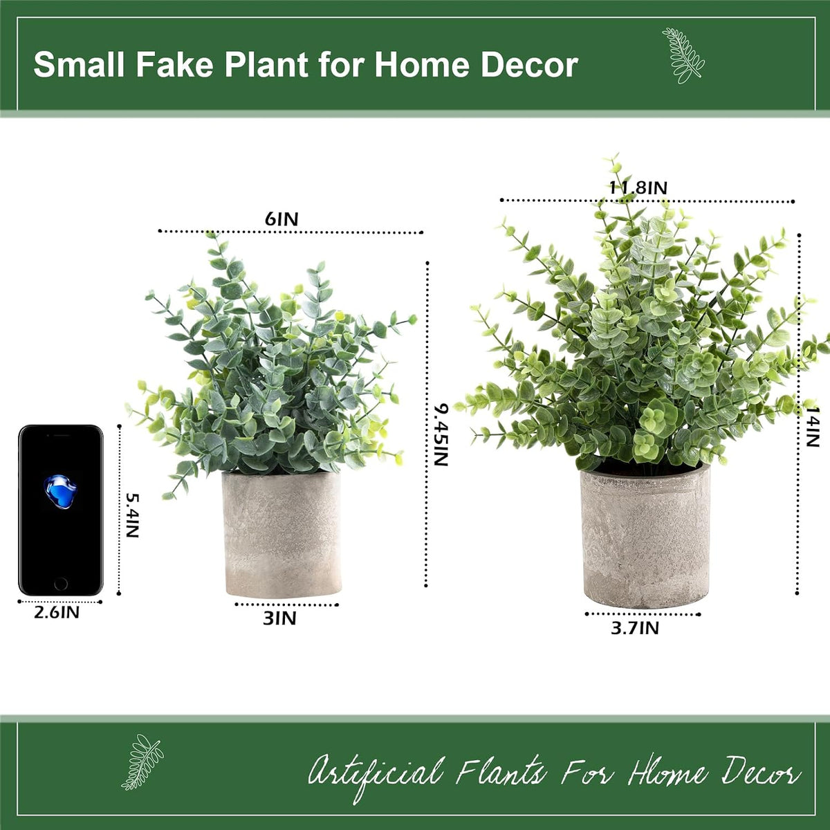 2 Pack Small Fake Plants Eucalyptus Potted,Black