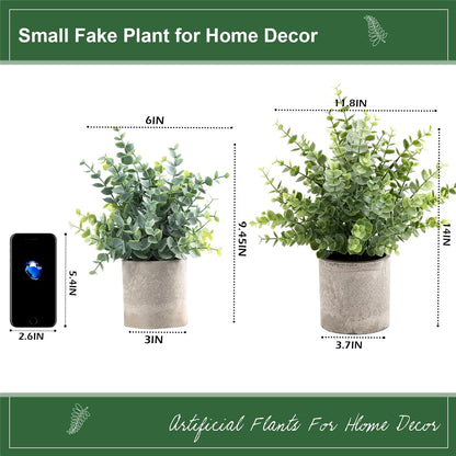 2 Pack Small Fake Plants Eucalyptus Potted,Black