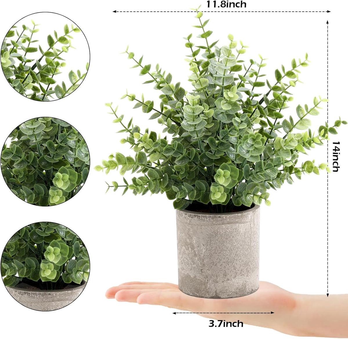 2 Pack Small Fake Plants Eucalyptus Potted,Black