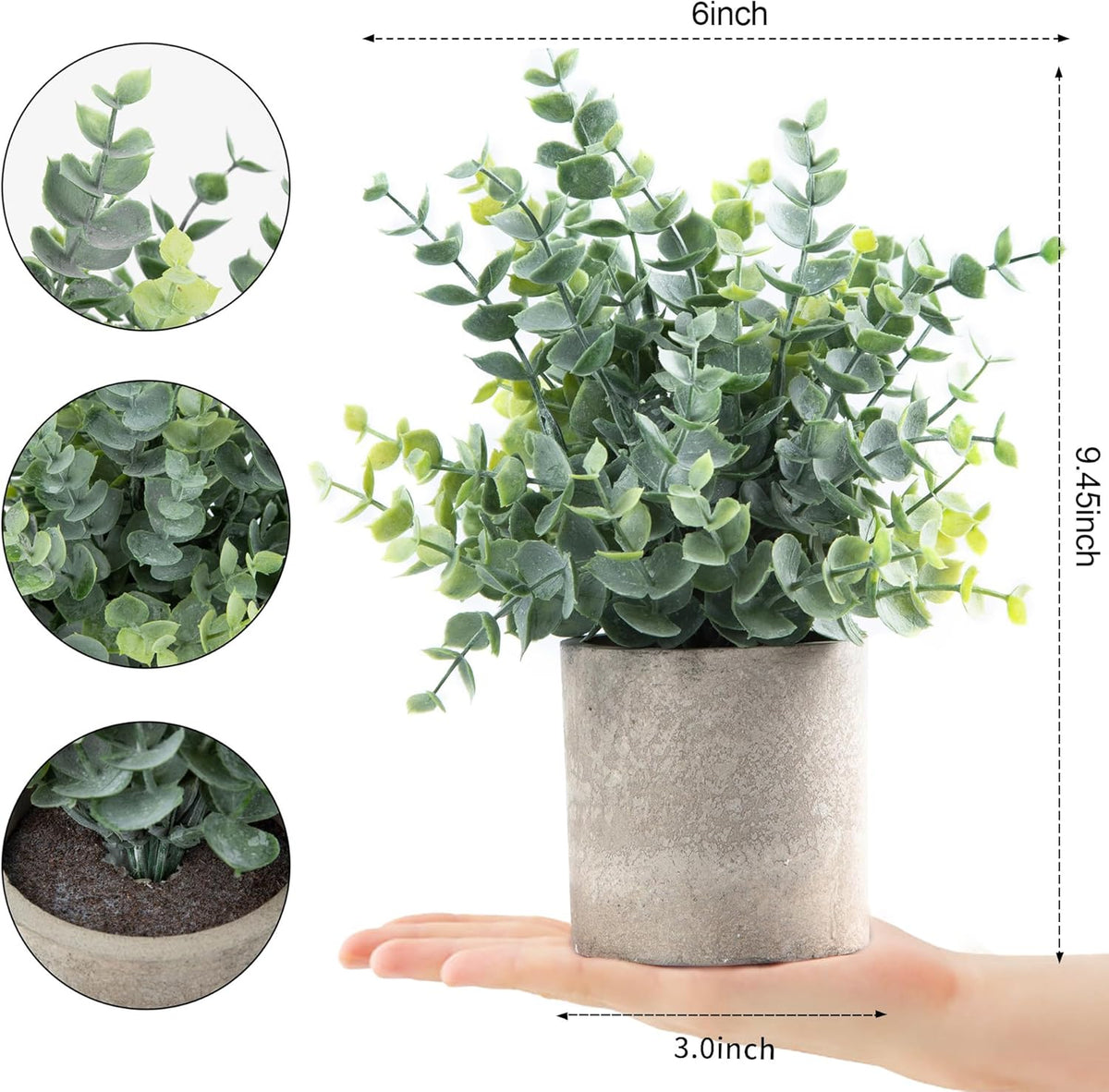2 Pack Small Fake Plants Eucalyptus Potted,Black