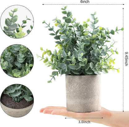 2 Pack Small Fake Plants Eucalyptus Potted,Black