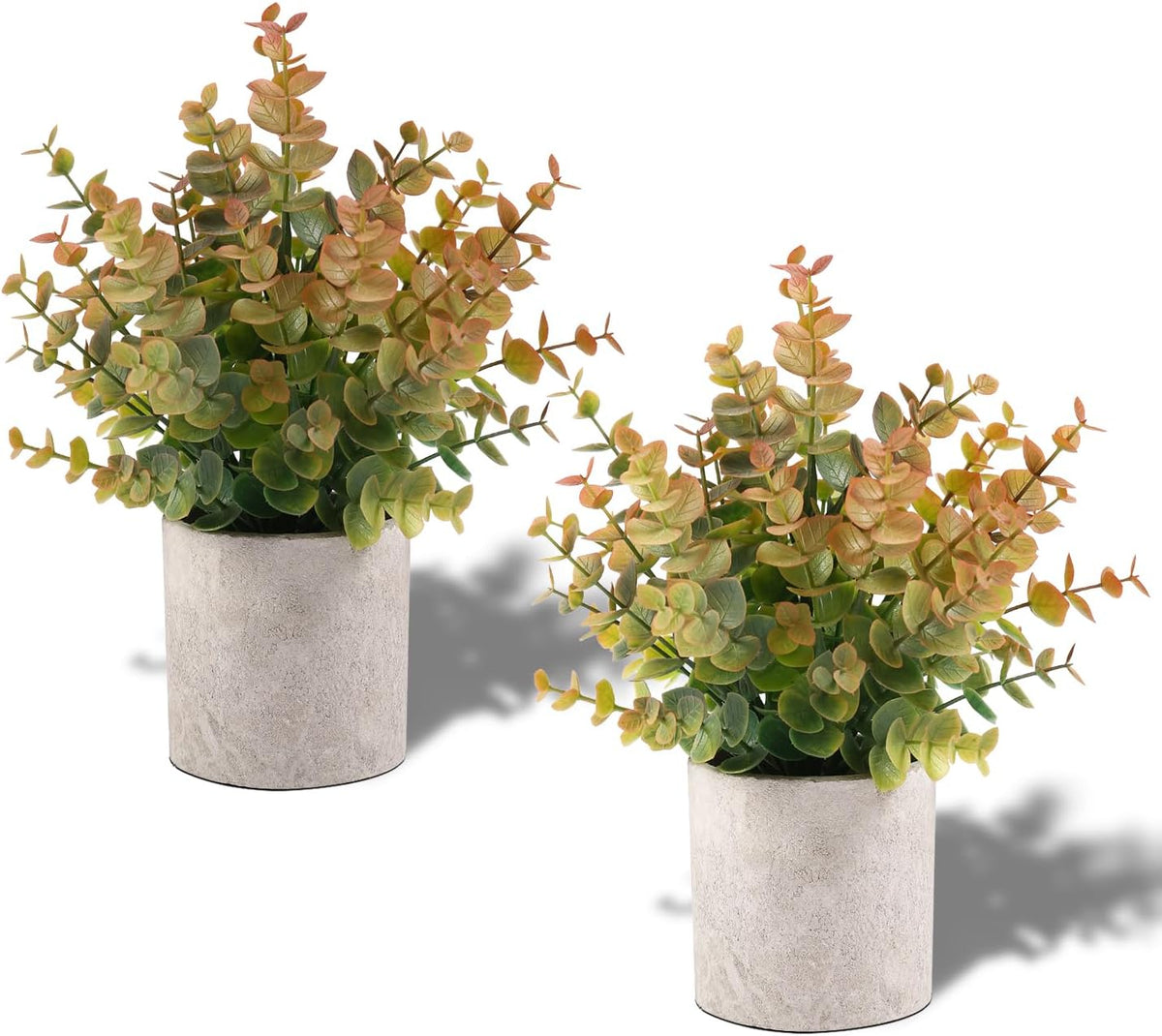 2 Pack Small Fake Plants Eucalyptus Potted,Black