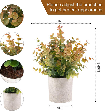 2 Pack Small Fake Plants Eucalyptus Potted,Black