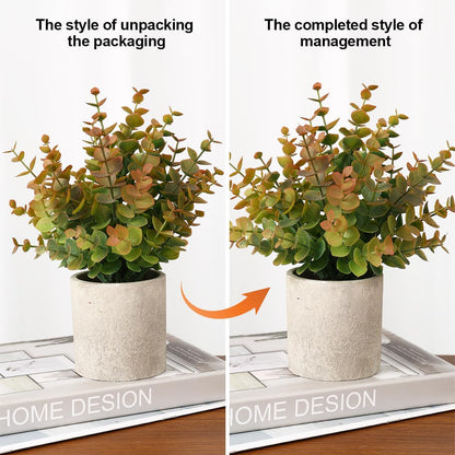 2 Pack Small Fake Plants Eucalyptus Potted,Black