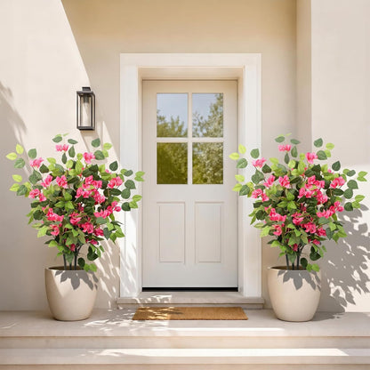 2 Pack 34" Artificial Bougainvillea Tree with Lush Pink Blooms | 3ft lifelike bougainvillea plant with pink blooms and green foliage, for living room, patio, office, porch decoration
