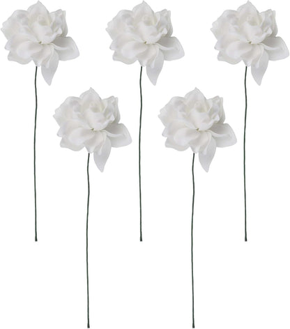 Artificial Gardenia Flowers 5pcs Realistic Vibrant Faux Flower Heads Made of EVA Material for Home Decor Wedding Centerpieces Party Arrangements Living Room Bedroom Table Decoration(White)