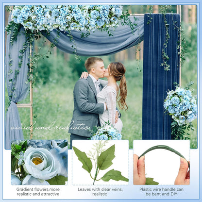 Peonies Artificial Flowers Faux Roses Silk Flowers Hydrangea Artificial Bouquet for Wedding Table Centerpiece Floral Vase Home Office Bridal Decor(Blue,12 Bundles)