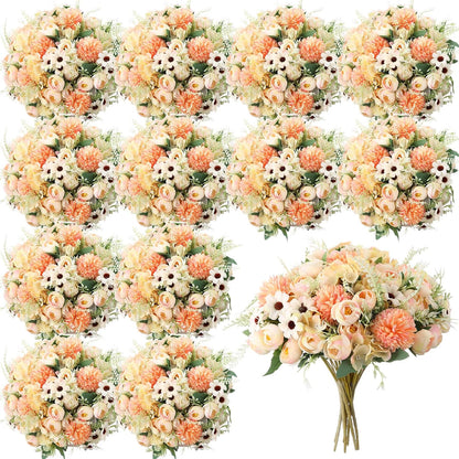 Peonies Artificial Flowers Faux Roses Silk Flowers Hydrangea Artificial Bouquet for Wedding Table Centerpiece Floral Vase Home Office Bridal Decor(Blue,12 Bundles)