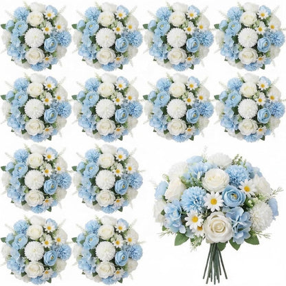 Peonies Artificial Flowers Faux Roses Silk Flowers Hydrangea Artificial Bouquet for Wedding Table Centerpiece Floral Vase Home Office Bridal Decor(Blue,12 Bundles)