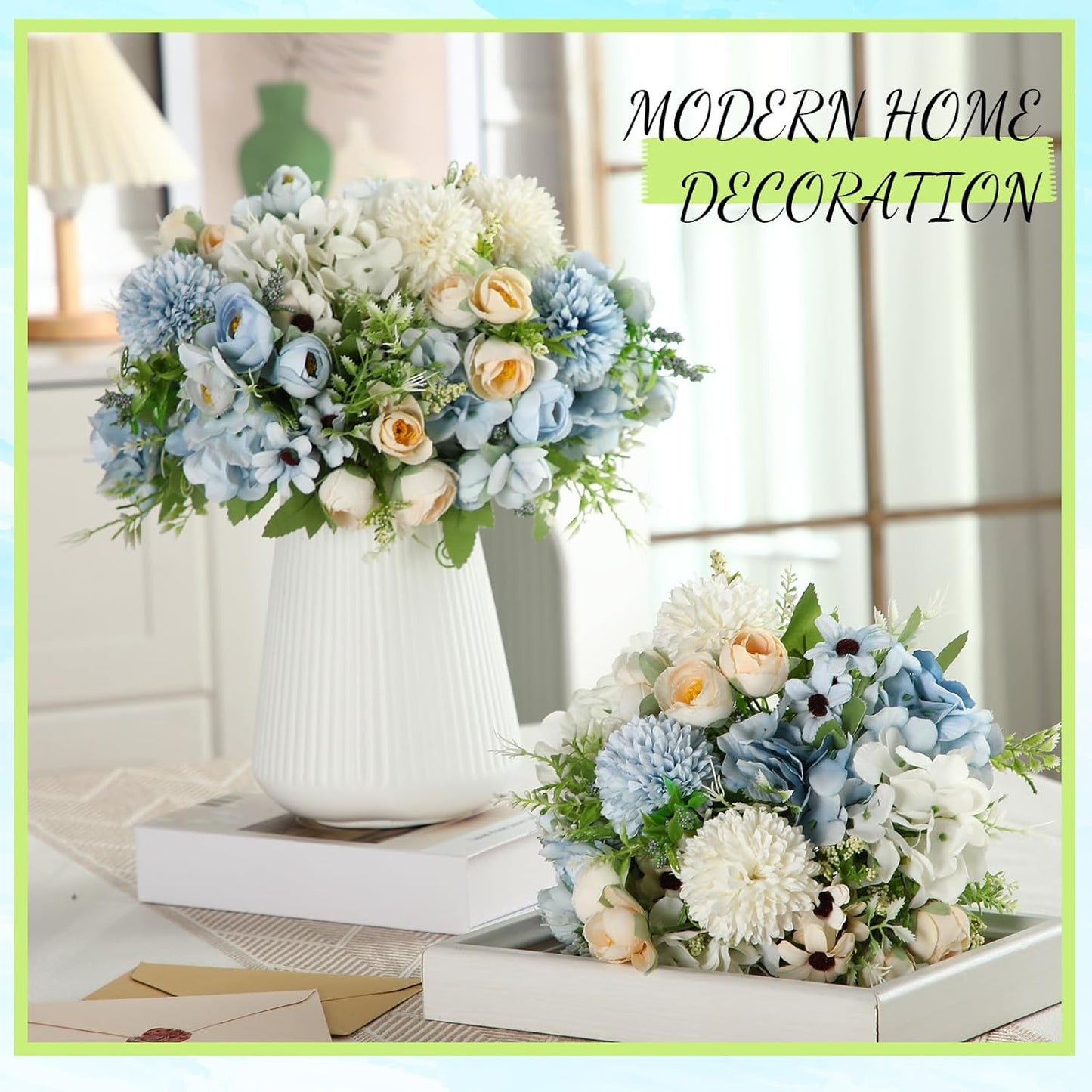Peonies Artificial Flowers Faux Roses Silk Flowers Hydrangea Artificial Bouquet for Wedding Table Centerpiece Floral Vase Home Office Bridal Decor(Blue,12 Bundles)