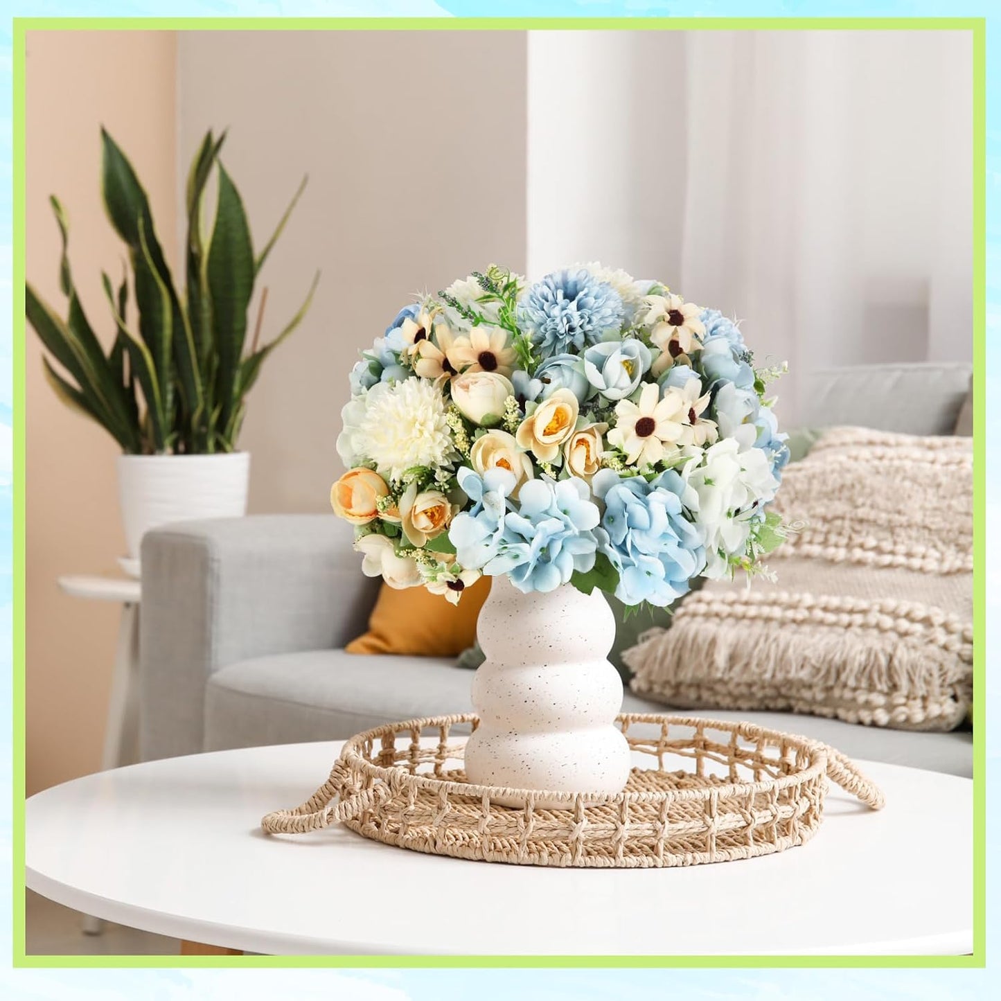 Peonies Artificial Flowers Faux Roses Silk Flowers Hydrangea Artificial Bouquet for Wedding Table Centerpiece Floral Vase Home Office Bridal Decor(Blue,12 Bundles)