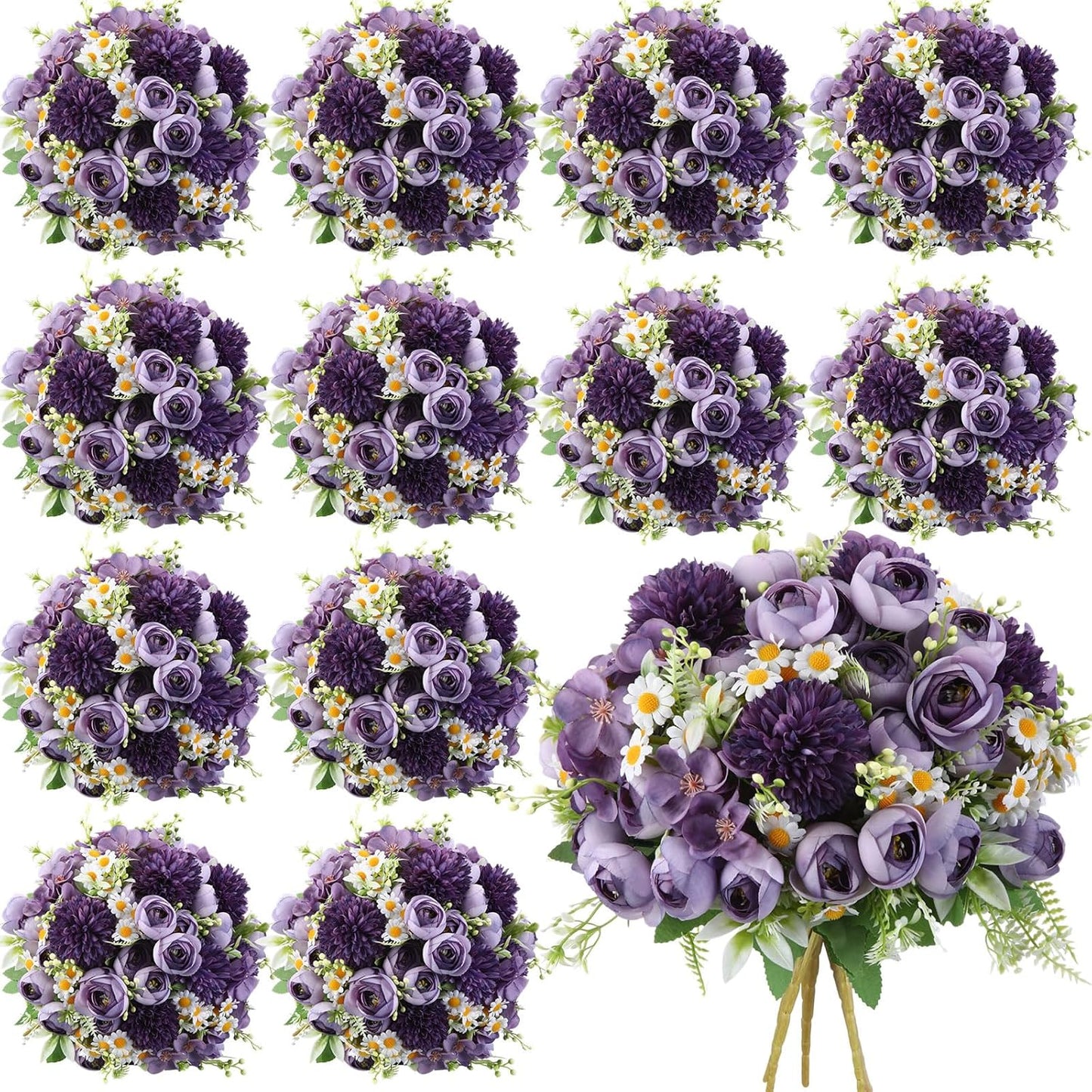 Peonies Artificial Flowers Faux Roses Silk Flowers Hydrangea Artificial Bouquet for Wedding Table Centerpiece Floral Vase Home Office Bridal Decor(Blue,12 Bundles)