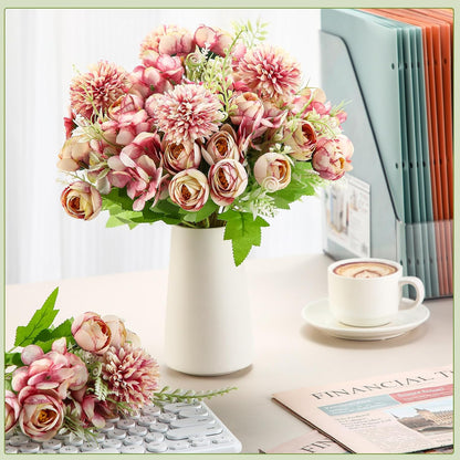 Peonies Artificial Flowers Faux Roses Silk Flowers Hydrangea Artificial Bouquet for Wedding Table Centerpiece Floral Vase Home Office Bridal Decor(Blue,12 Bundles)
