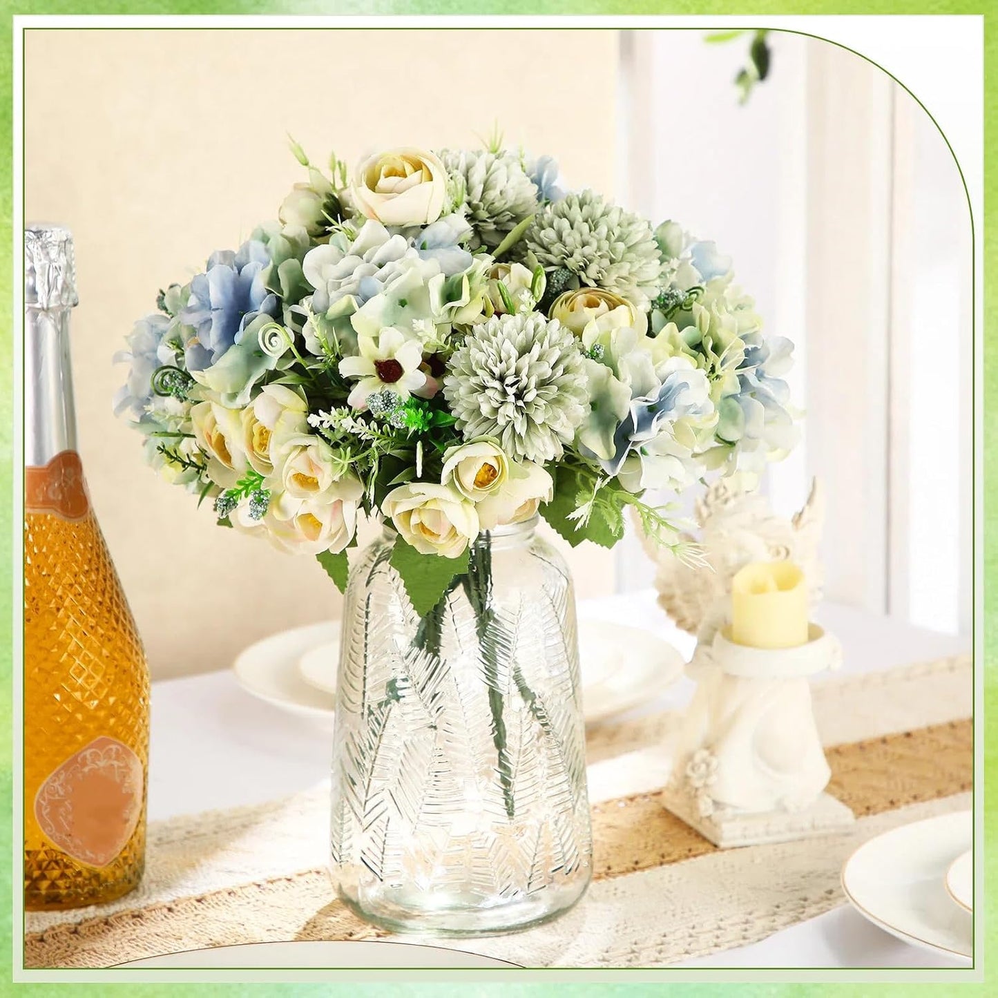 Peonies Artificial Flowers Faux Roses Silk Flowers Hydrangea Artificial Bouquet for Wedding Table Centerpiece Floral Vase Home Office Bridal Decor(Blue,12 Bundles)