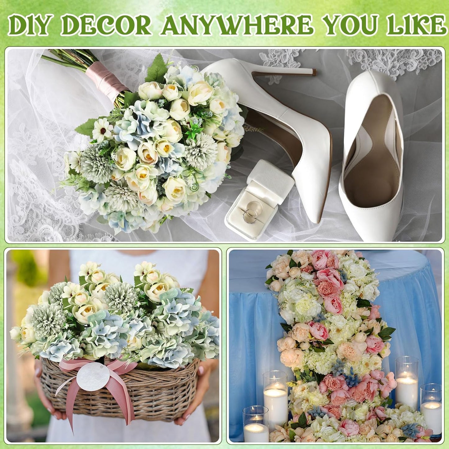 Peonies Artificial Flowers Faux Roses Silk Flowers Hydrangea Artificial Bouquet for Wedding Table Centerpiece Floral Vase Home Office Bridal Decor(Blue,12 Bundles)
