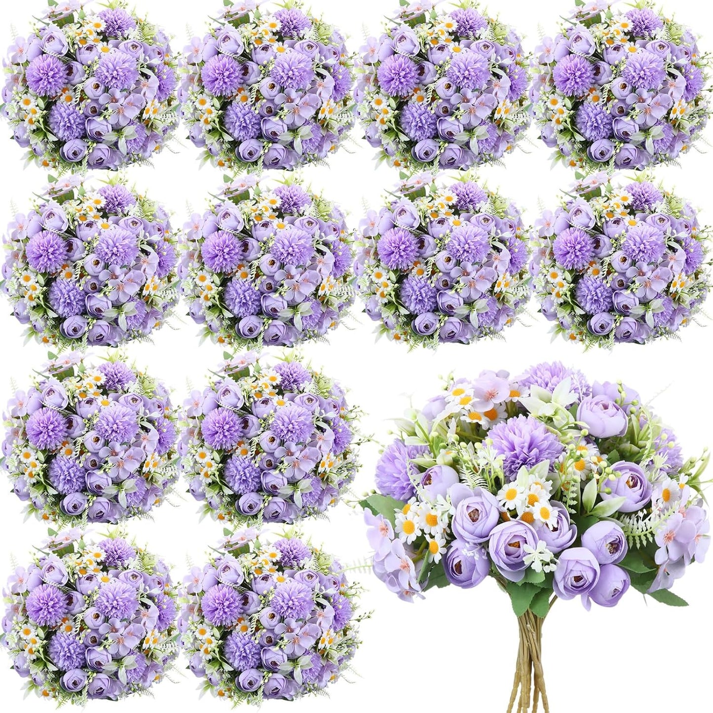 Peonies Artificial Flowers Faux Roses Silk Flowers Hydrangea Artificial Bouquet for Wedding Table Centerpiece Floral Vase Home Office Bridal Decor(Blue,12 Bundles)