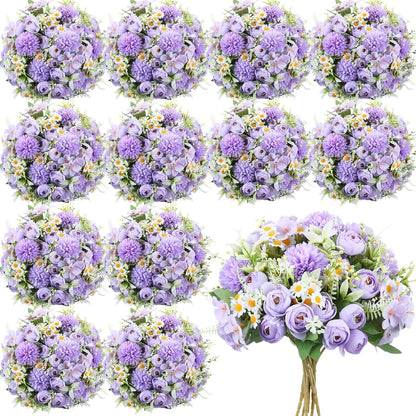 Peonies Artificial Flowers Faux Roses Silk Flowers Hydrangea Artificial Bouquet for Wedding Table Centerpiece Floral Vase Home Office Bridal Decor(Blue,12 Bundles)