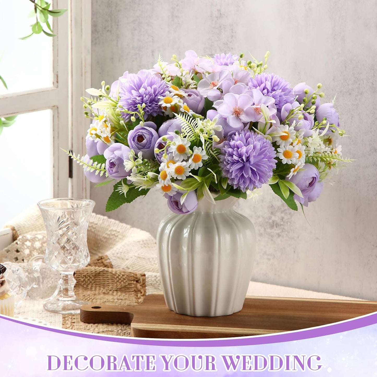 Peonies Artificial Flowers Faux Roses Silk Flowers Hydrangea Artificial Bouquet for Wedding Table Centerpiece Floral Vase Home Office Bridal Decor(Blue,12 Bundles)