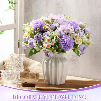 Peonies Artificial Flowers Faux Roses Silk Flowers Hydrangea Artificial Bouquet for Wedding Table Centerpiece Floral Vase Home Office Bridal Decor(Blue,12 Bundles)