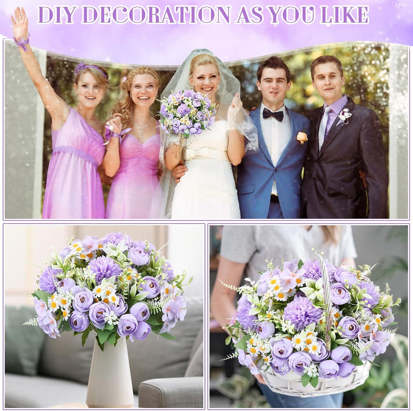 Peonies Artificial Flowers Faux Roses Silk Flowers Hydrangea Artificial Bouquet for Wedding Table Centerpiece Floral Vase Home Office Bridal Decor(Blue,12 Bundles)