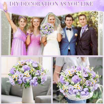 Peonies Artificial Flowers Faux Roses Silk Flowers Hydrangea Artificial Bouquet for Wedding Table Centerpiece Floral Vase Home Office Bridal Decor(Blue,12 Bundles)