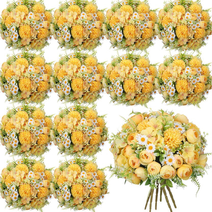 Peonies Artificial Flowers Faux Roses Silk Flowers Hydrangea Artificial Bouquet for Wedding Table Centerpiece Floral Vase Home Office Bridal Decor(Blue,12 Bundles)