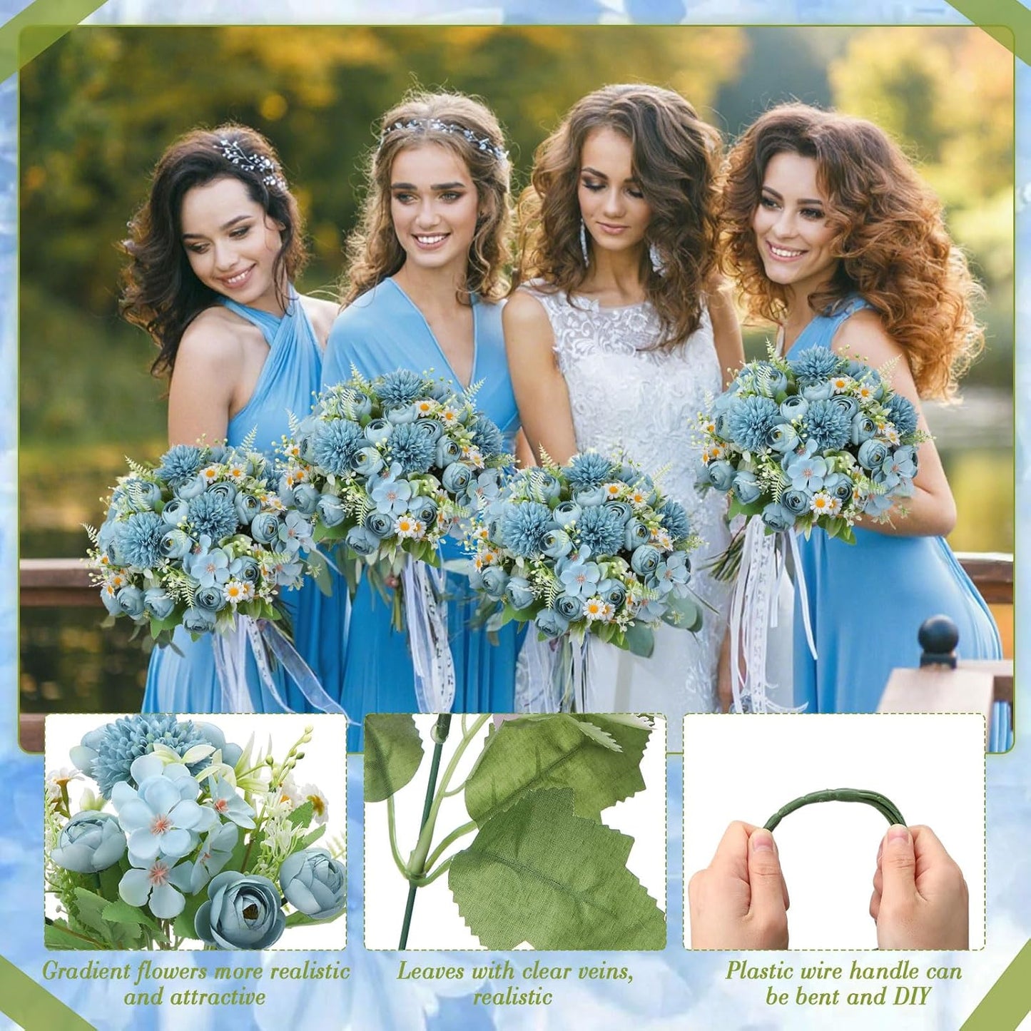 Peonies Artificial Flowers Faux Roses Silk Flowers Hydrangea Artificial Bouquet for Wedding Table Centerpiece Floral Vase Home Office Bridal Decor(Blue,12 Bundles)
